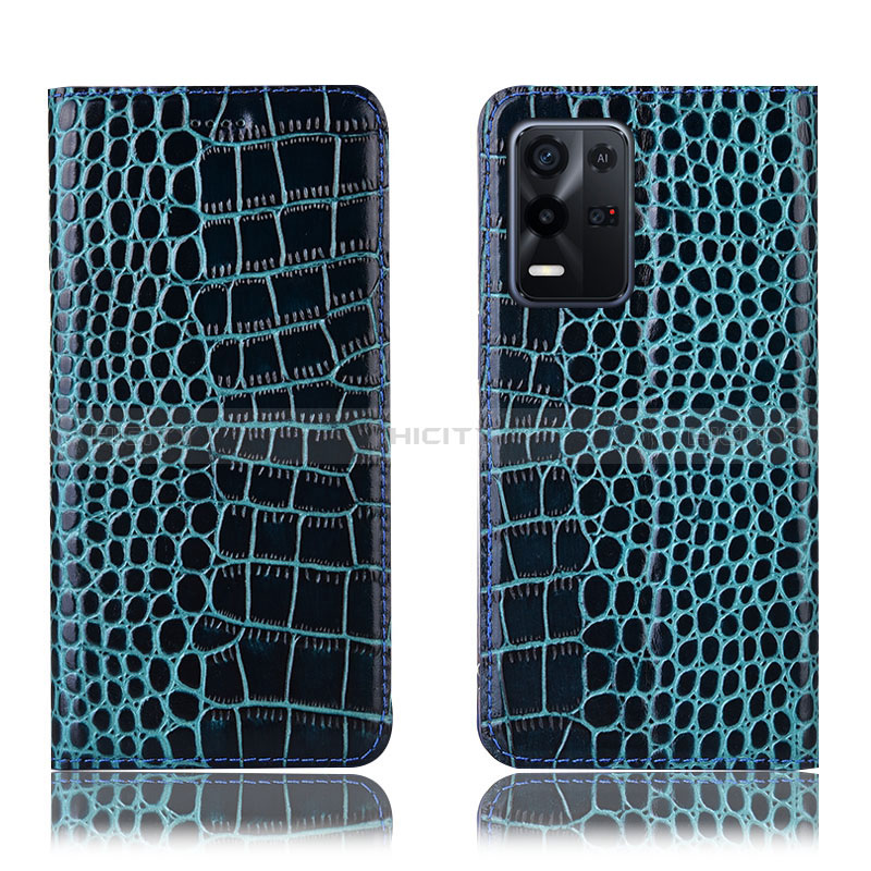 Coque Portefeuille Livre Cuir Etui Clapet H08P pour Oppo K9X 5G Bleu Plus