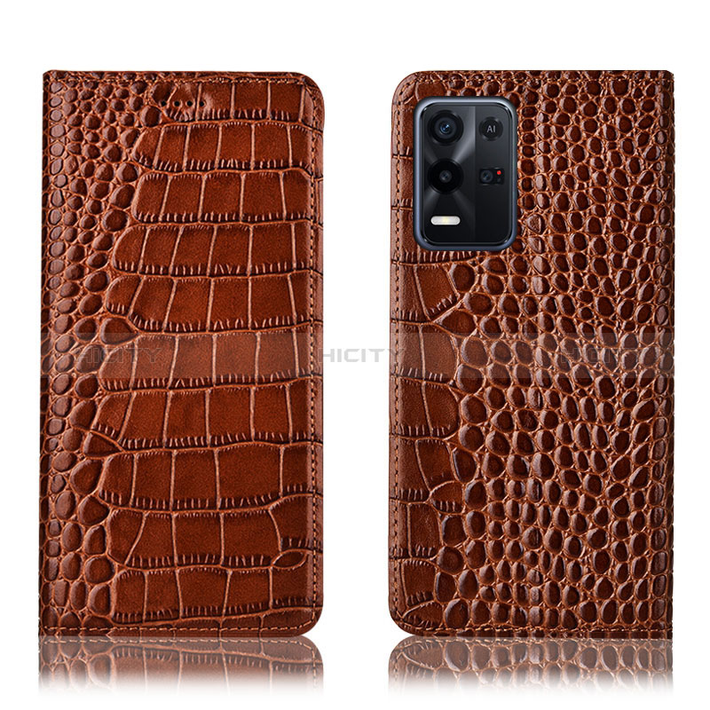 Coque Portefeuille Livre Cuir Etui Clapet H08P pour Oppo K9X 5G Brun Clair Plus