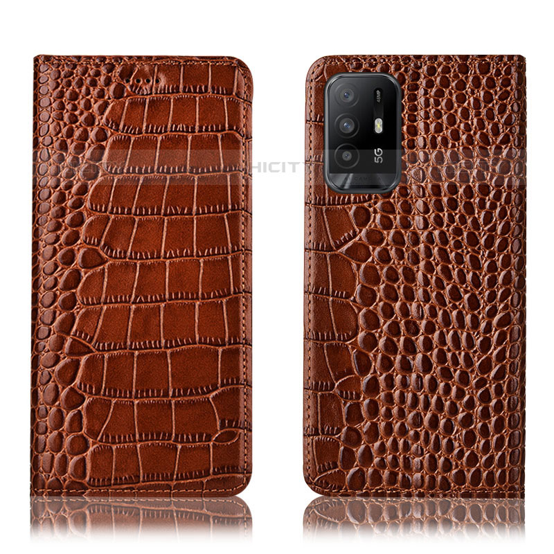 Coque Portefeuille Livre Cuir Etui Clapet H08P pour Oppo Reno5 Z 5G Brun Clair Plus