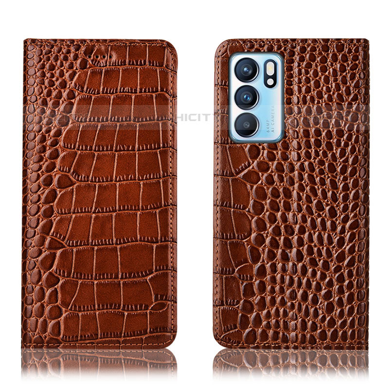 Coque Portefeuille Livre Cuir Etui Clapet H08P pour Oppo Reno6 5G Brun Clair Plus