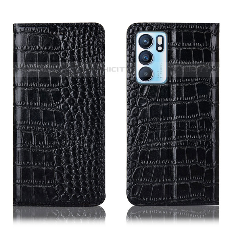 Coque Portefeuille Livre Cuir Etui Clapet H08P pour Oppo Reno6 5G Noir Plus