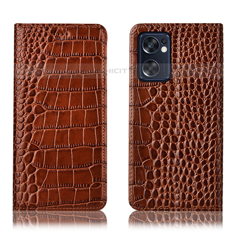 Coque Portefeuille Livre Cuir Etui Clapet H08P pour Oppo Reno7 SE 5G Brun Clair Plus