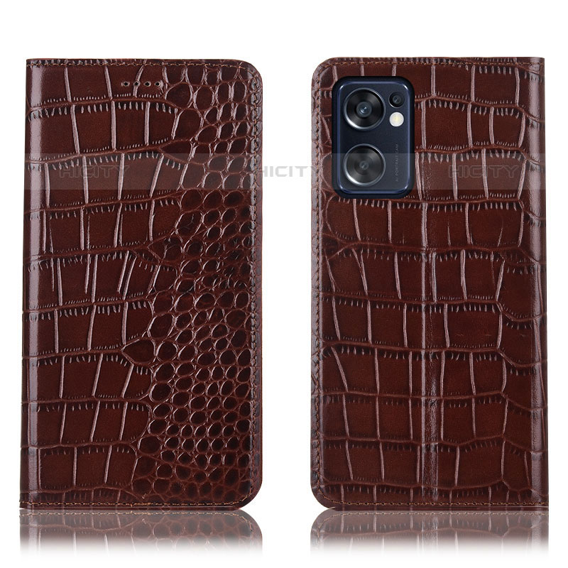 Coque Portefeuille Livre Cuir Etui Clapet H08P pour Oppo Reno7 SE 5G Marron Plus