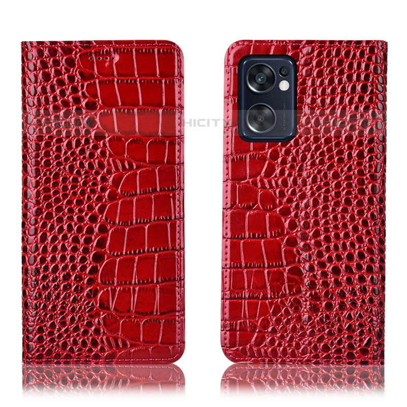 Coque Portefeuille Livre Cuir Etui Clapet H08P pour Oppo Reno7 SE 5G Rouge Plus