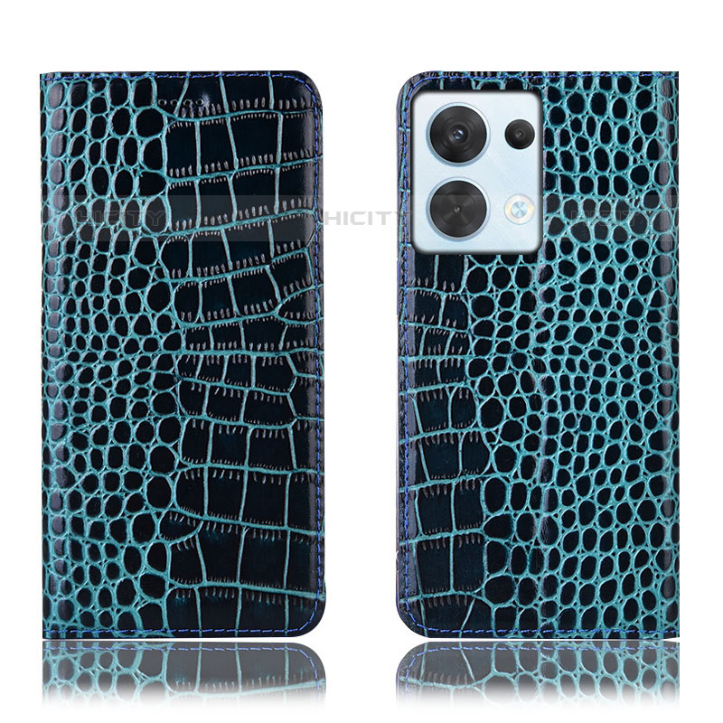 Coque Portefeuille Livre Cuir Etui Clapet H08P pour Oppo Reno9 Pro 5G Bleu Plus