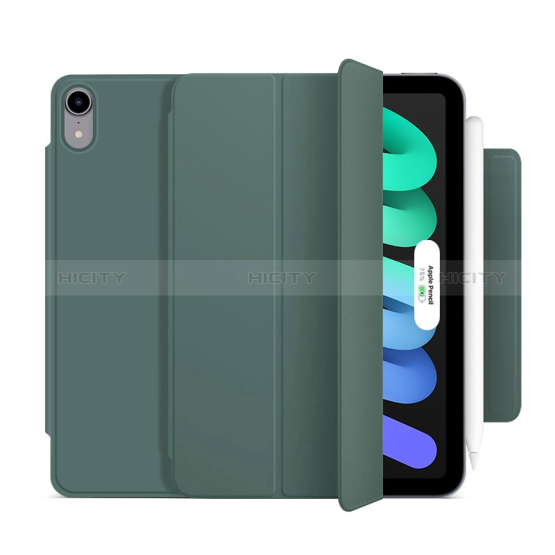 Coque Portefeuille Livre Cuir Etui Clapet H09 pour Apple iPad Mini 6 Vert Plus