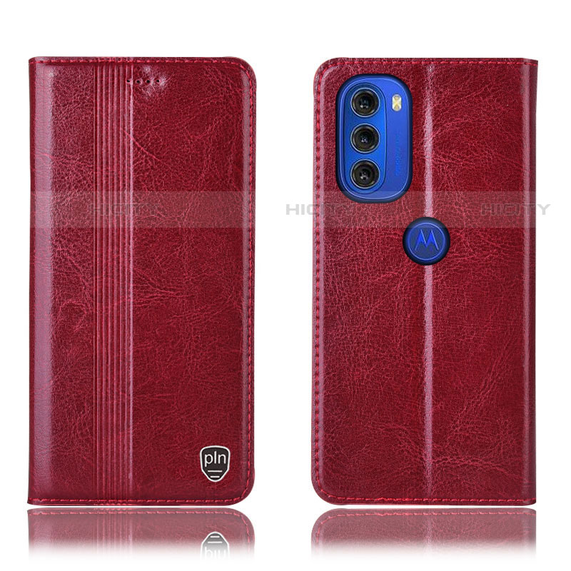 Coque Portefeuille Livre Cuir Etui Clapet H09P pour Motorola Moto G51 5G Rouge Plus