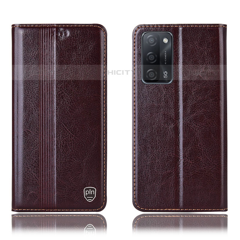 Coque Portefeuille Livre Cuir Etui Clapet H09P pour Oppo A55 5G Marron Plus