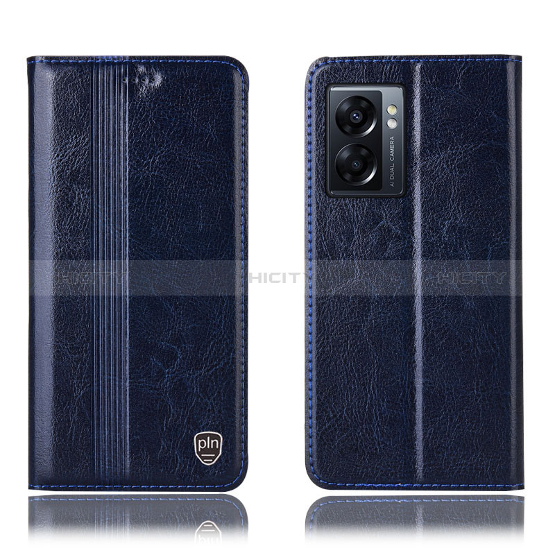 Coque Portefeuille Livre Cuir Etui Clapet H09P pour Oppo A56S 5G Bleu Plus