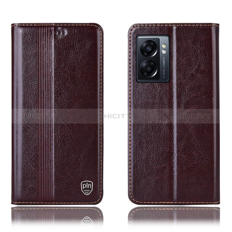 Coque Portefeuille Livre Cuir Etui Clapet H09P pour Oppo A57 5G Marron Plus