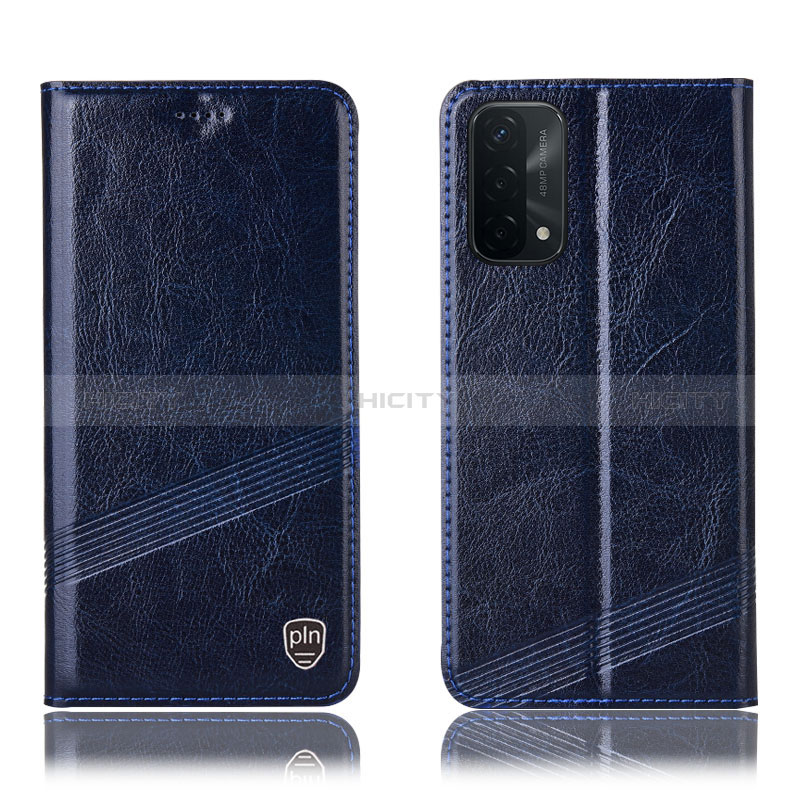 Coque Portefeuille Livre Cuir Etui Clapet H09P pour Oppo A74 5G Bleu Plus