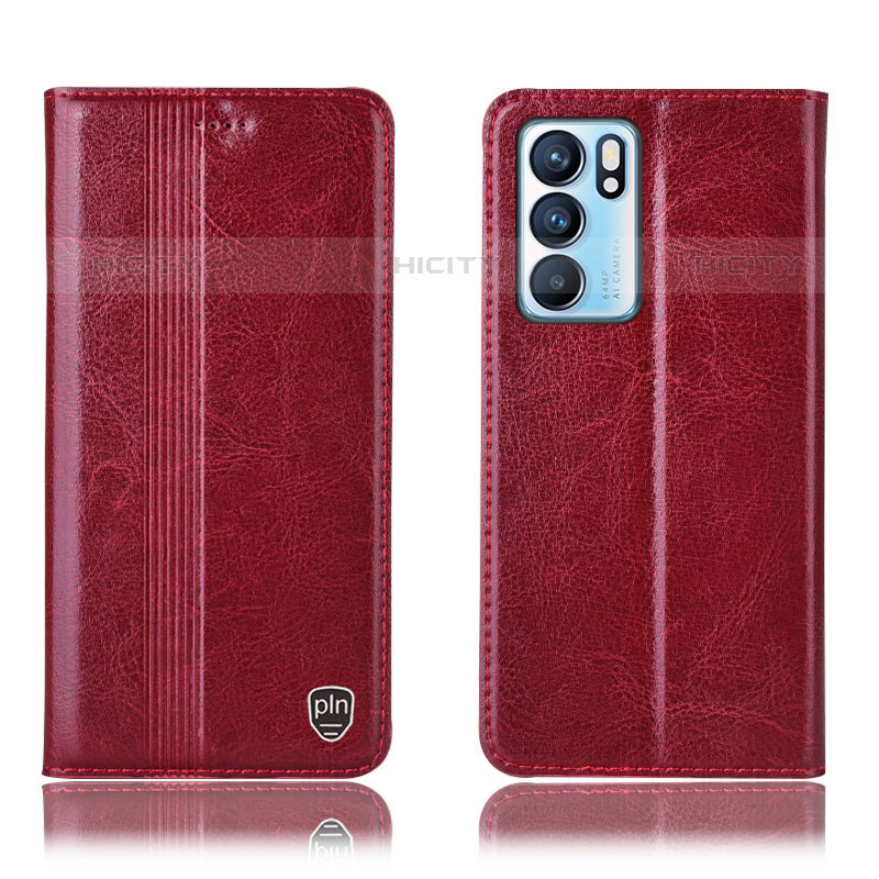 Coque Portefeuille Livre Cuir Etui Clapet H09P pour Oppo Reno6 5G Rouge Plus