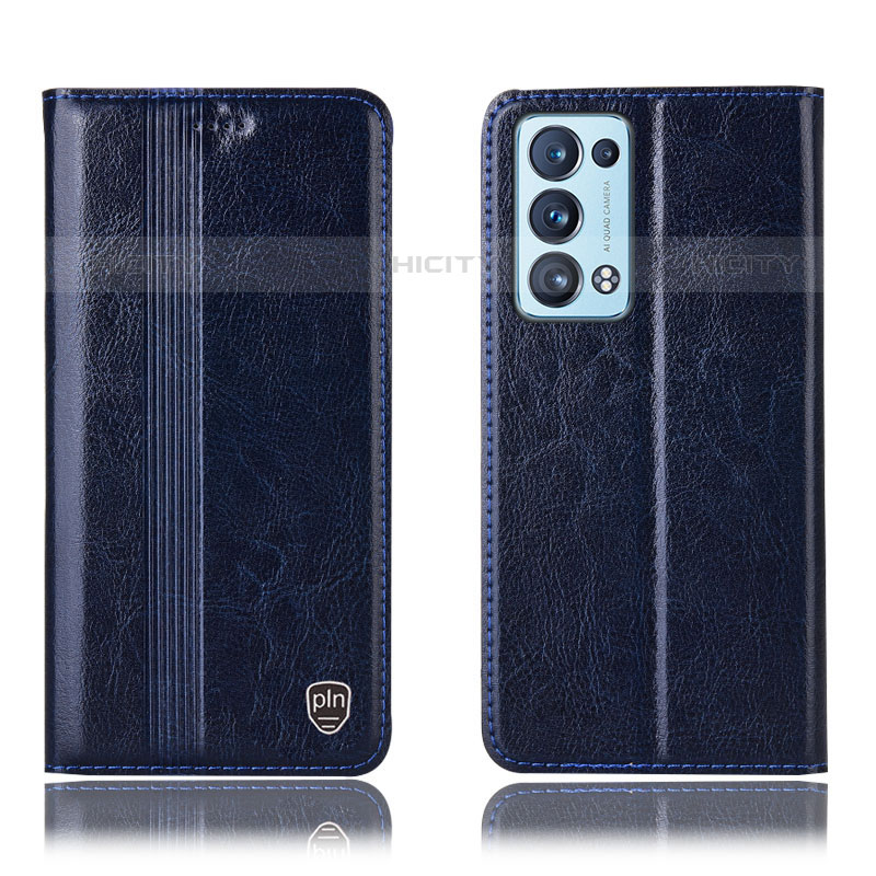 Coque Portefeuille Livre Cuir Etui Clapet H09P pour Oppo Reno6 Pro 5G Bleu Plus