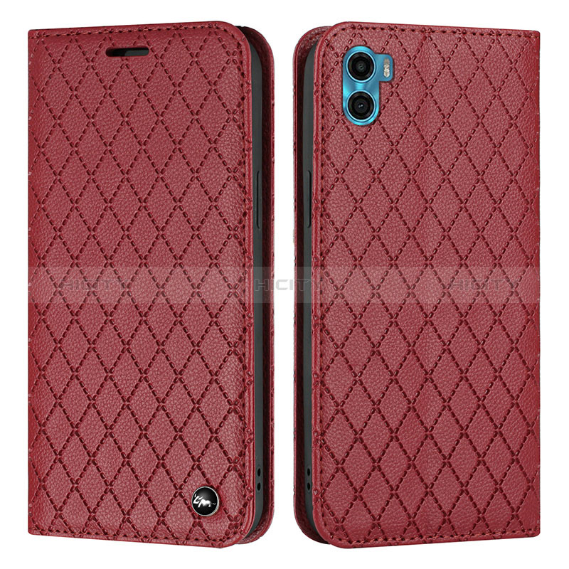 Coque Portefeuille Livre Cuir Etui Clapet H09X pour Motorola Moto E32 India Rouge Plus