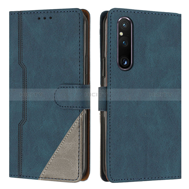 Coque Portefeuille Livre Cuir Etui Clapet H09X pour Sony Xperia 1 V Bleu Plus