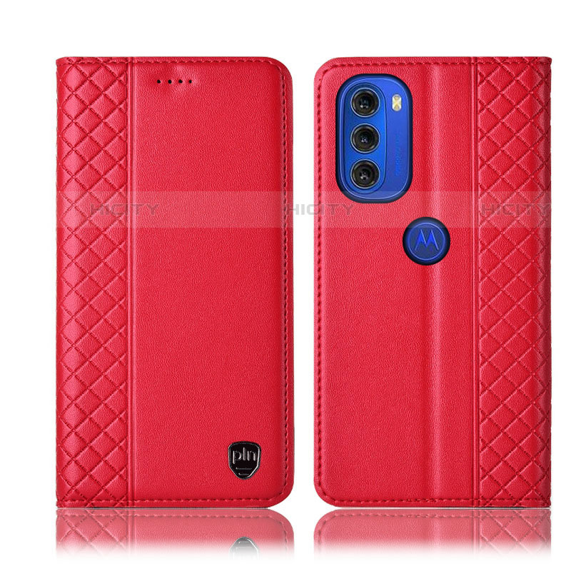 Coque Portefeuille Livre Cuir Etui Clapet H10P pour Motorola Moto G51 5G Rouge Plus