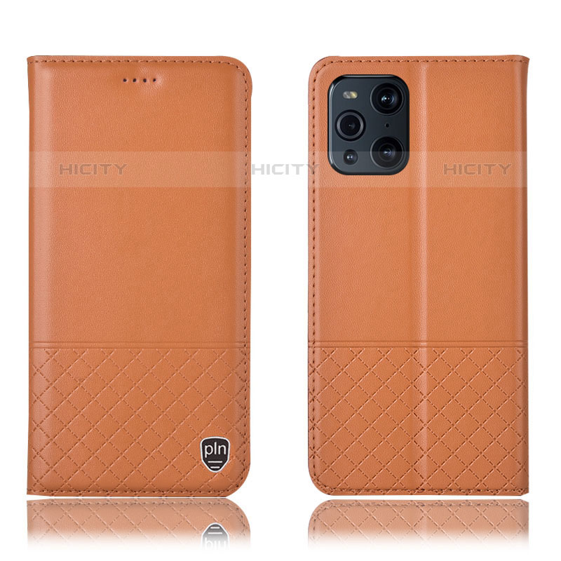 Coque Portefeuille Livre Cuir Etui Clapet H10P pour Oppo Find X3 Pro 5G Orange Plus