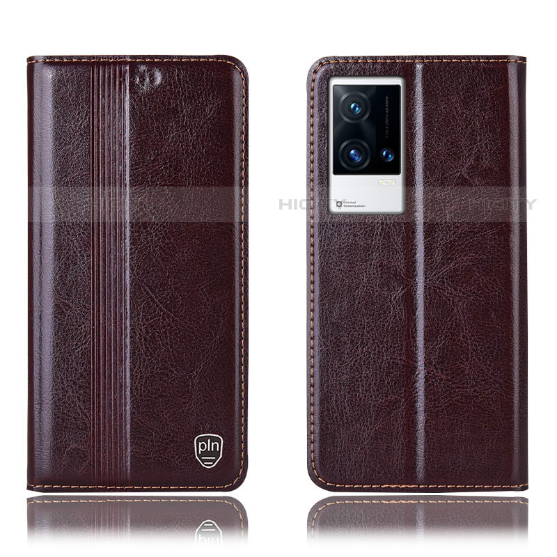 Coque Portefeuille Livre Cuir Etui Clapet H10P pour Vivo iQOO 8 5G Marron Plus