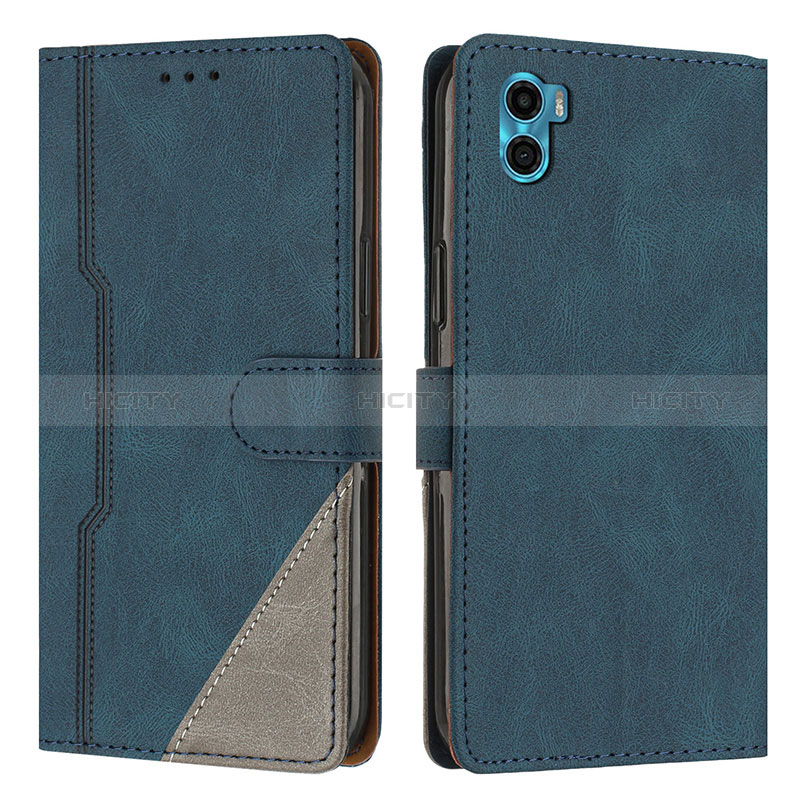 Coque Portefeuille Livre Cuir Etui Clapet H10X pour Motorola Moto E22S Bleu Plus