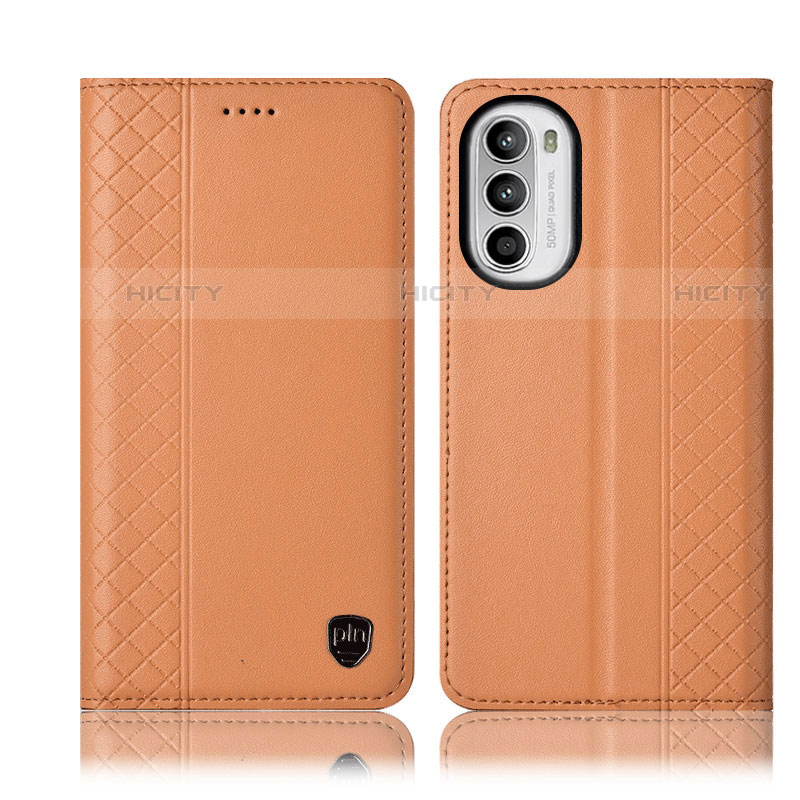 Coque Portefeuille Livre Cuir Etui Clapet H11P pour Motorola Moto Edge (2022) 5G Orange Plus