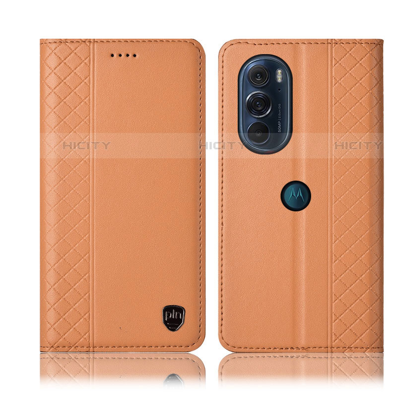 Coque Portefeuille Livre Cuir Etui Clapet H11P pour Motorola Moto Edge X30 5G Orange Plus