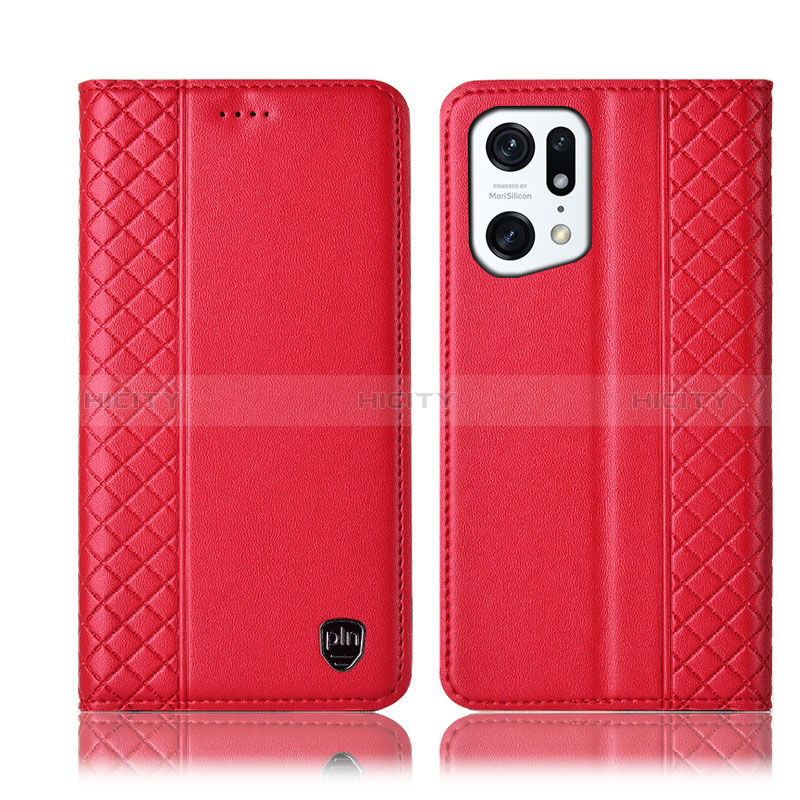 Coque Portefeuille Livre Cuir Etui Clapet H11P pour Oppo Find X5 5G Rouge Plus