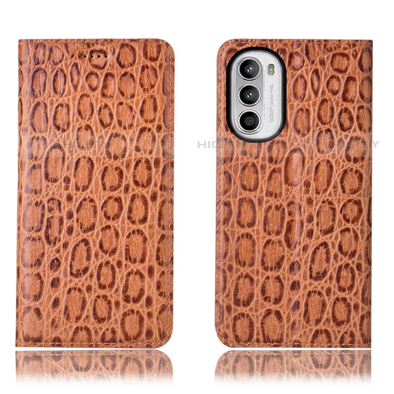 Coque Portefeuille Livre Cuir Etui Clapet H16P pour Motorola Moto Edge (2022) 5G Brun Clair Plus