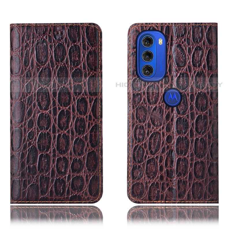 Coque Portefeuille Livre Cuir Etui Clapet H16P pour Motorola Moto G51 5G Marron Plus