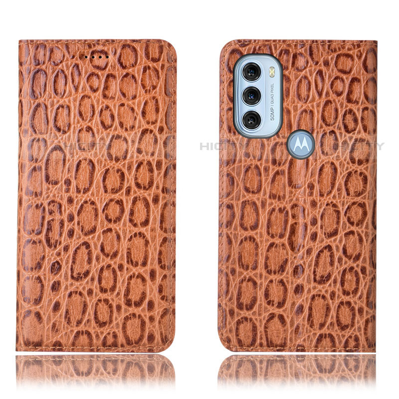 Coque Portefeuille Livre Cuir Etui Clapet H16P pour Motorola Moto G71 5G Brun Clair Plus