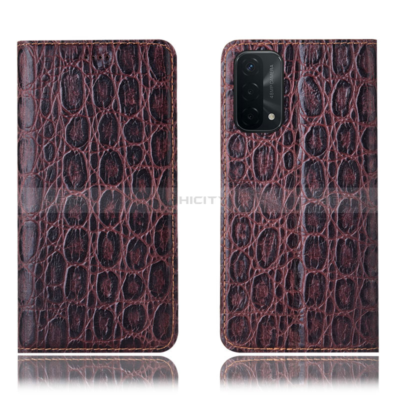 Coque Portefeuille Livre Cuir Etui Clapet H16P pour Oppo A54 5G Marron Plus