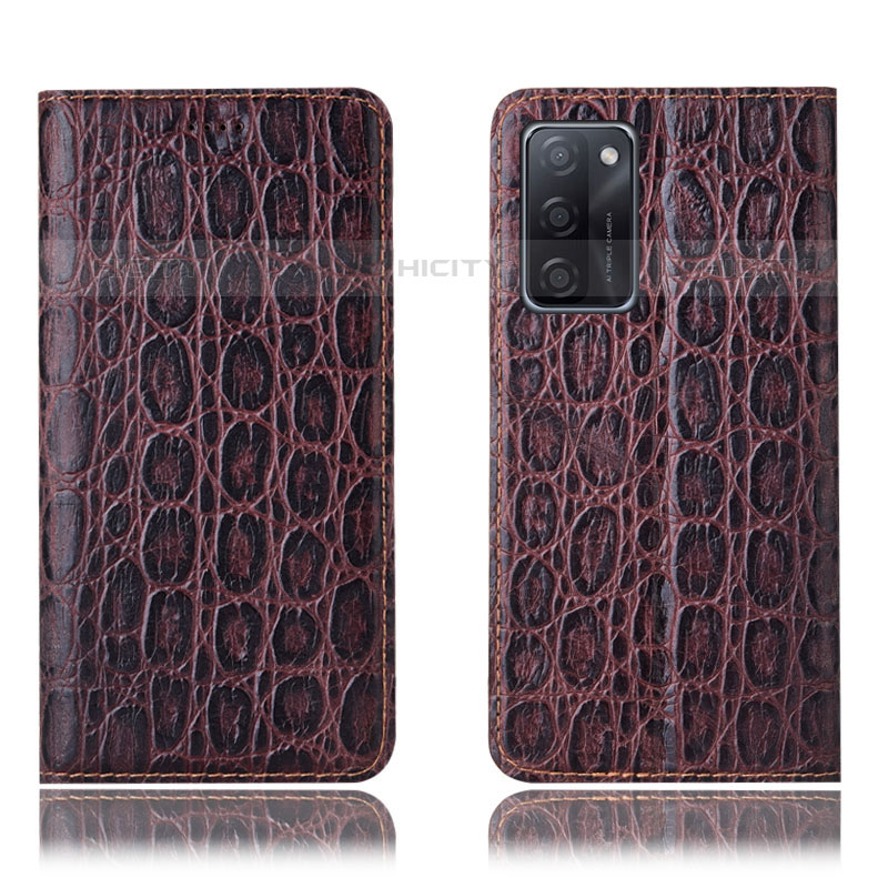 Coque Portefeuille Livre Cuir Etui Clapet H16P pour Oppo A55S 5G Marron Plus