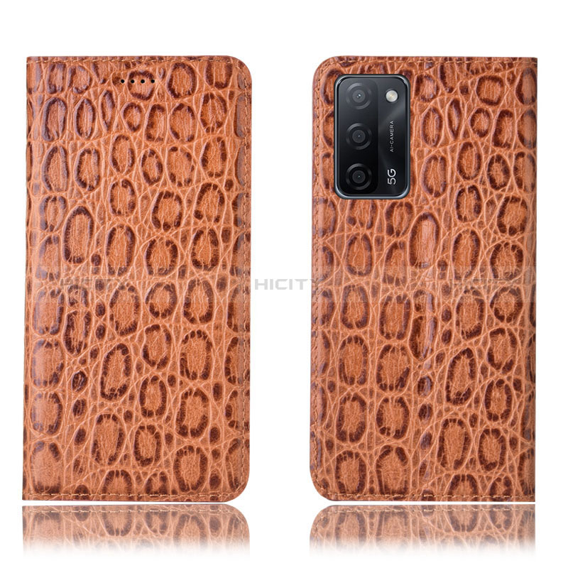 Coque Portefeuille Livre Cuir Etui Clapet H16P pour Oppo A56 5G Brun Clair Plus