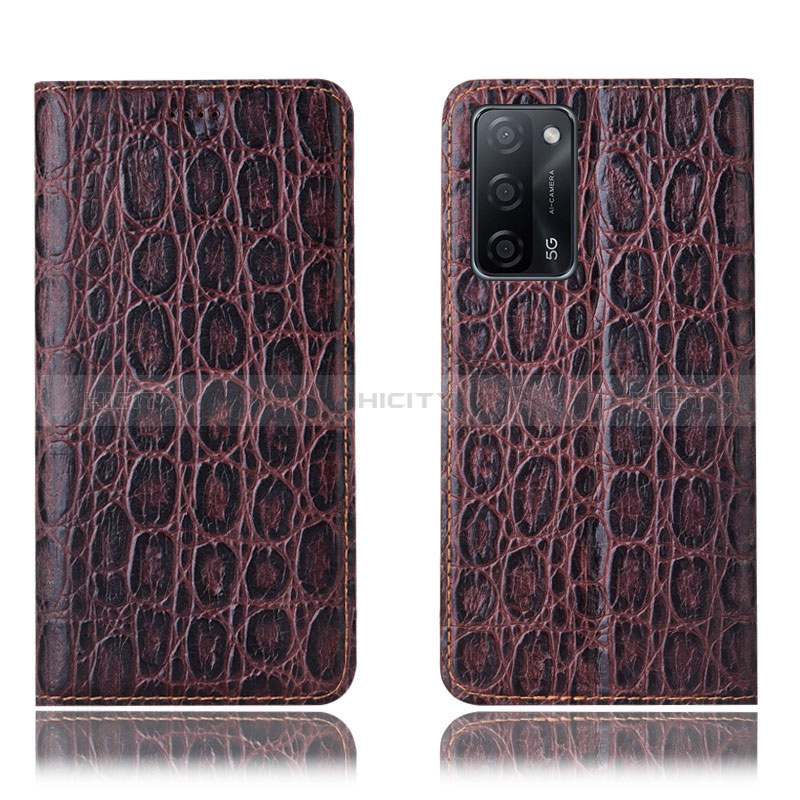 Coque Portefeuille Livre Cuir Etui Clapet H16P pour Oppo A56 5G Marron Plus