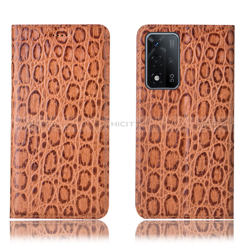 Coque Portefeuille Livre Cuir Etui Clapet H16P pour Oppo A93s 5G Brun Clair Plus