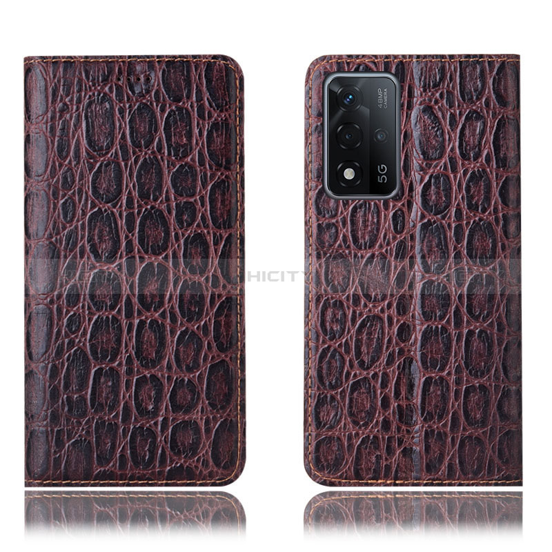 Coque Portefeuille Livre Cuir Etui Clapet H16P pour Oppo A93s 5G Marron Plus