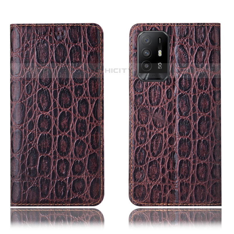 Coque Portefeuille Livre Cuir Etui Clapet H16P pour Oppo F19 Pro+ Plus 5G Marron Plus