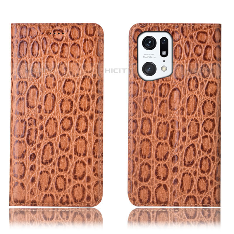 Coque Portefeuille Livre Cuir Etui Clapet H16P pour Oppo Find X5 Pro 5G Brun Clair Plus