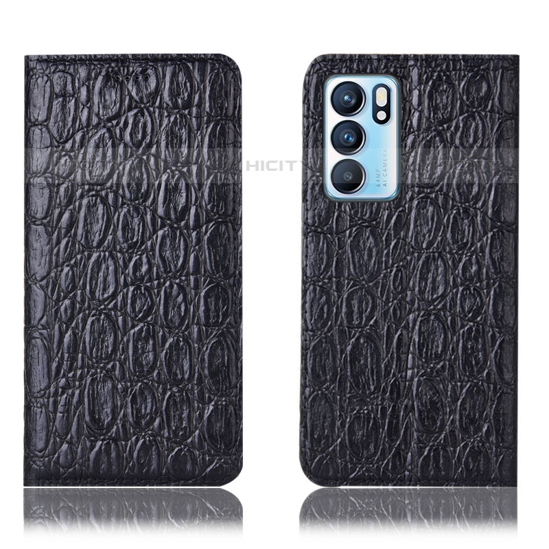 Coque Portefeuille Livre Cuir Etui Clapet H16P pour Oppo Reno6 5G Noir Plus