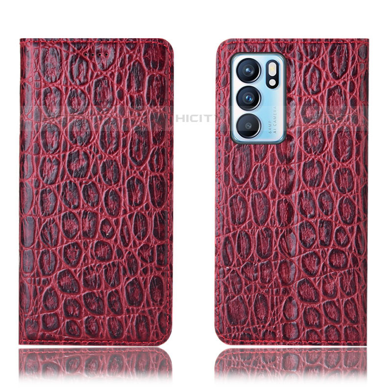 Coque Portefeuille Livre Cuir Etui Clapet H16P pour Oppo Reno6 5G Rouge Plus