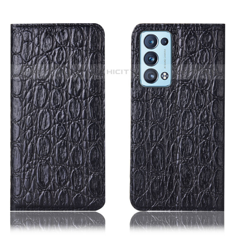 Coque Portefeuille Livre Cuir Etui Clapet H16P pour Oppo Reno6 Pro 5G Noir Plus