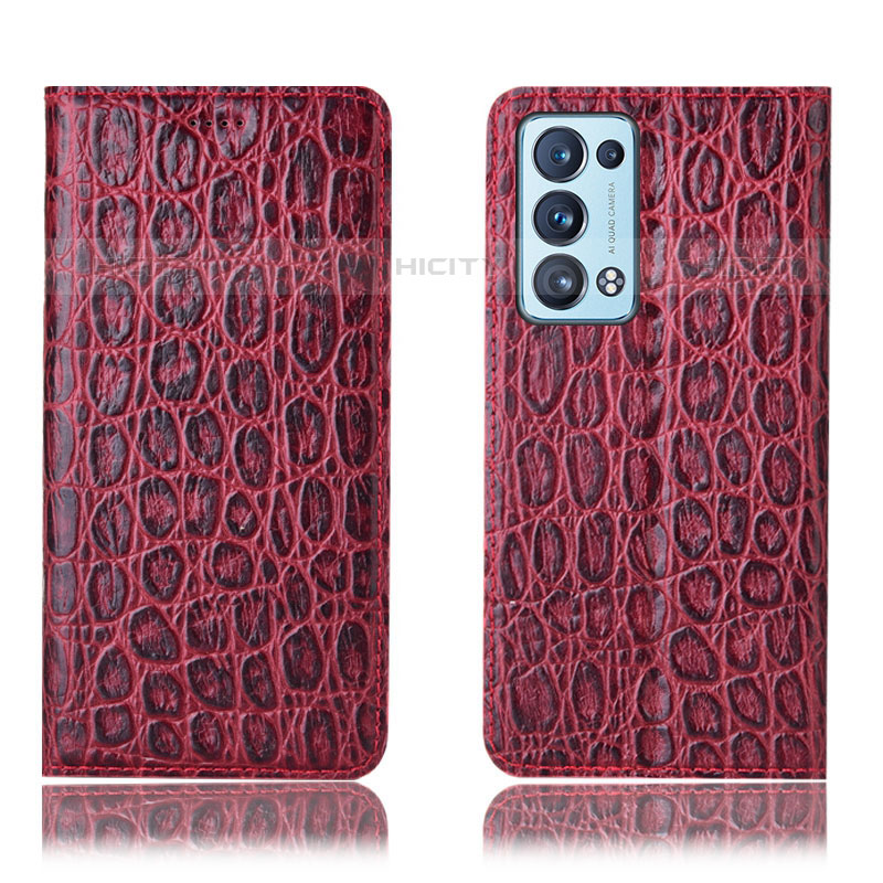 Coque Portefeuille Livre Cuir Etui Clapet H16P pour Oppo Reno6 Pro 5G Rouge Plus