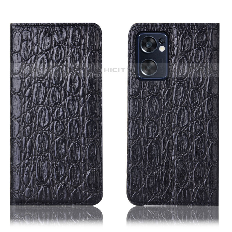 Coque Portefeuille Livre Cuir Etui Clapet H16P pour Oppo Reno7 SE 5G Noir Plus