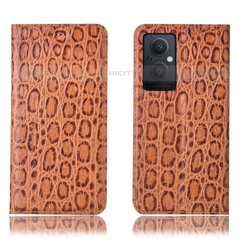 Coque Portefeuille Livre Cuir Etui Clapet H16P pour Oppo Reno7 Z 5G Brun Clair Plus