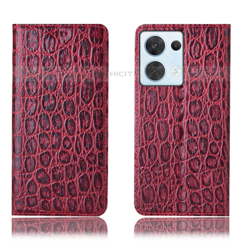 Coque Portefeuille Livre Cuir Etui Clapet H16P pour Oppo Reno9 5G Rouge Plus