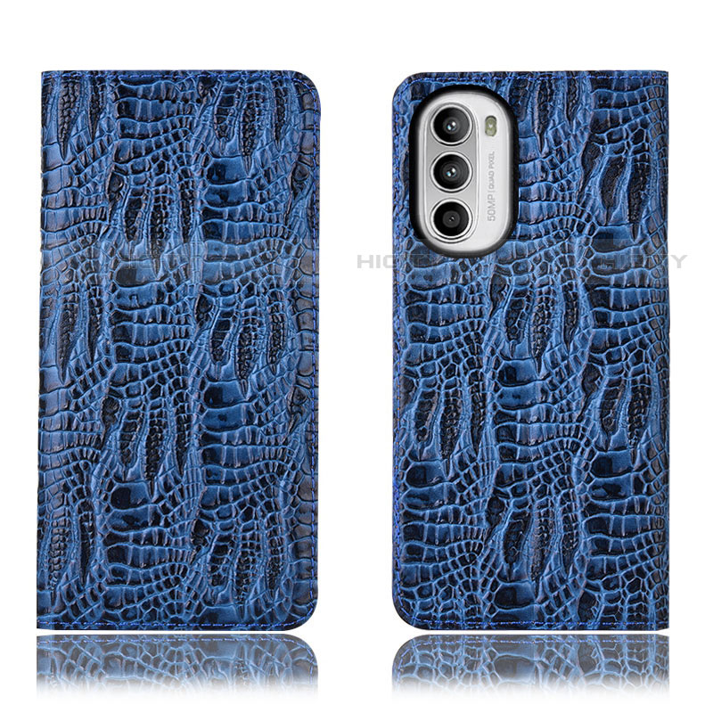 Coque Portefeuille Livre Cuir Etui Clapet H17P pour Motorola Moto Edge (2022) 5G Bleu Plus