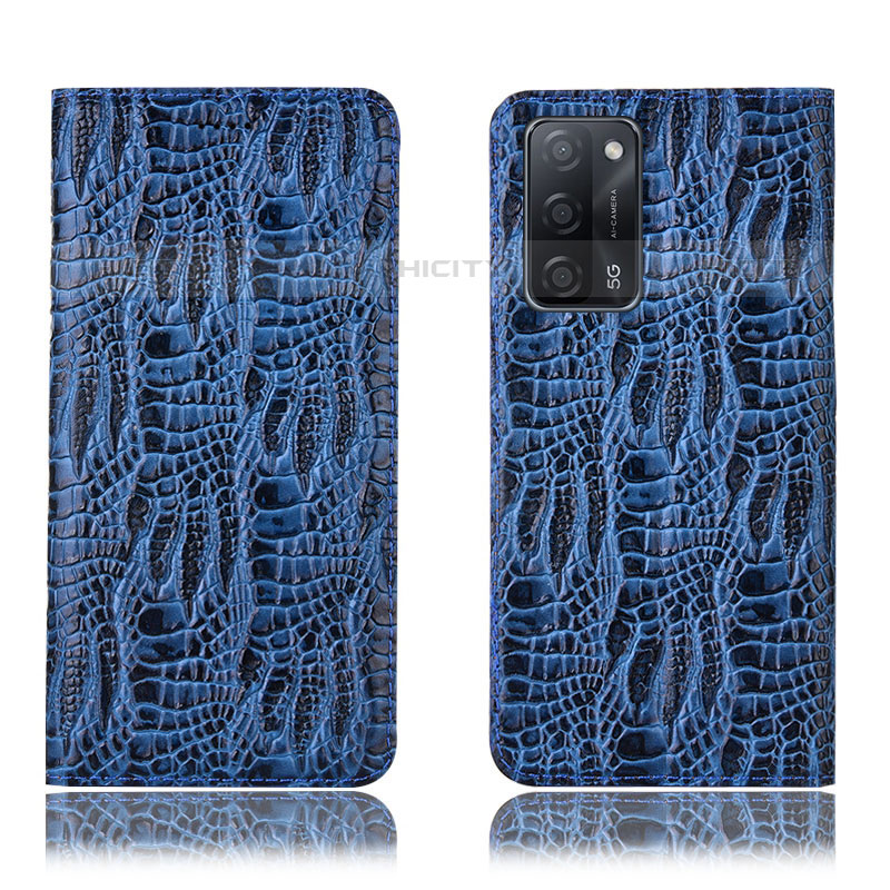 Coque Portefeuille Livre Cuir Etui Clapet H17P pour Oppo A53s 5G Bleu Plus