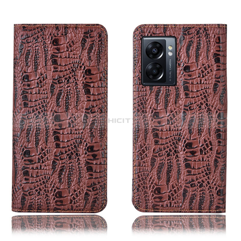 Coque Portefeuille Livre Cuir Etui Clapet H17P pour Oppo A56S 5G Marron Plus