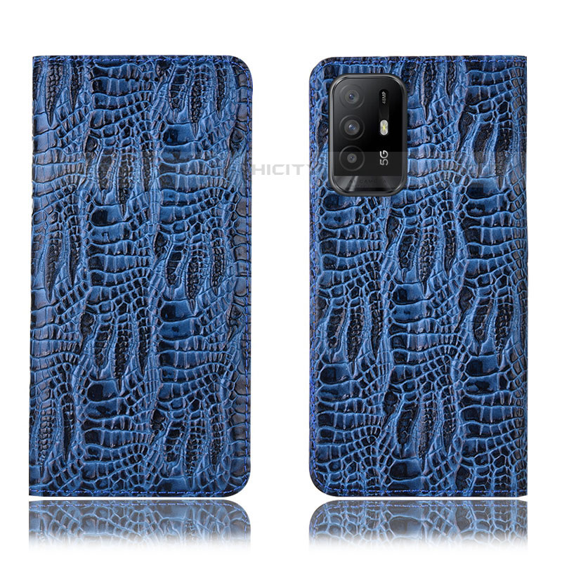 Coque Portefeuille Livre Cuir Etui Clapet H17P pour Oppo F19 Pro+ Plus 5G Bleu Plus