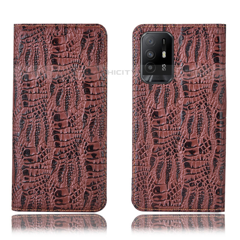 Coque Portefeuille Livre Cuir Etui Clapet H17P pour Oppo F19 Pro+ Plus 5G Marron Plus