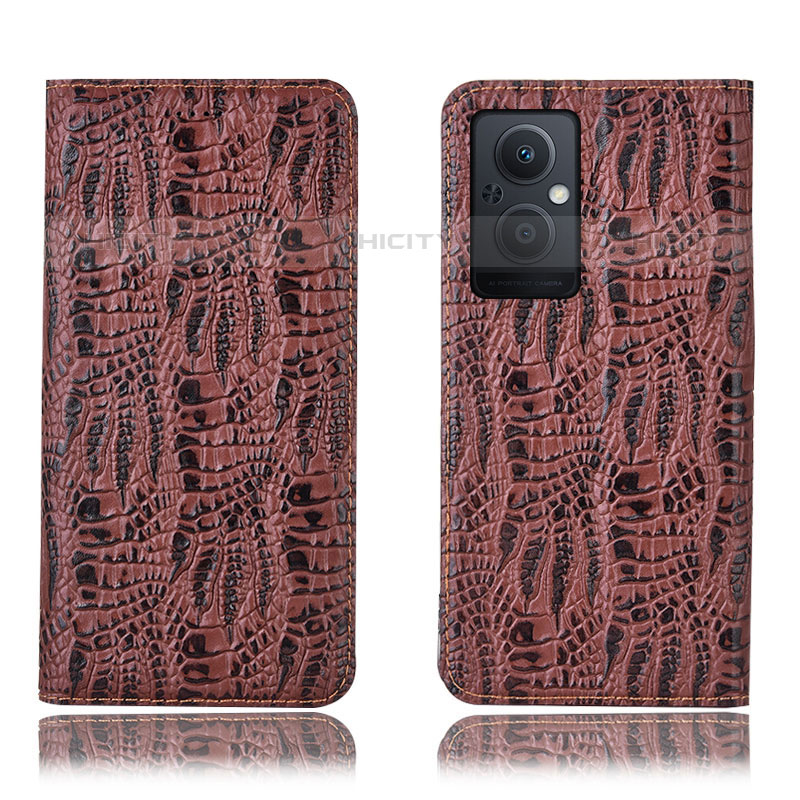 Coque Portefeuille Livre Cuir Etui Clapet H17P pour Oppo F21 Pro 5G Marron Plus